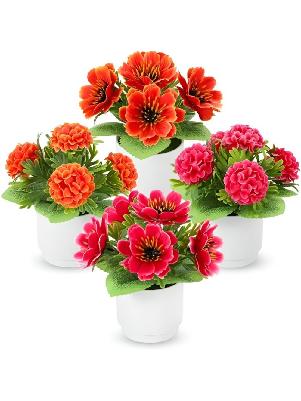 Artificial Plants Set of 4，High Rating Artificialke Flowers|Red Silk Flowers